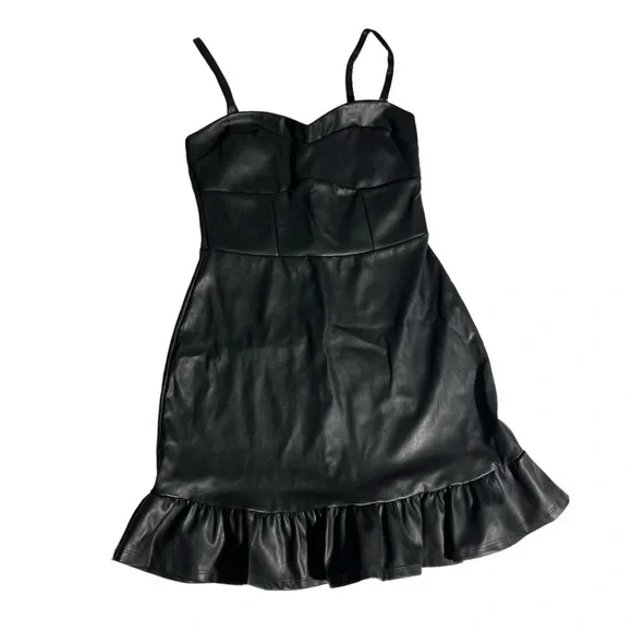 Popular Basics - Womens Pleather Ruffle Mini Dress Sz. SM - Picture 3 of 7